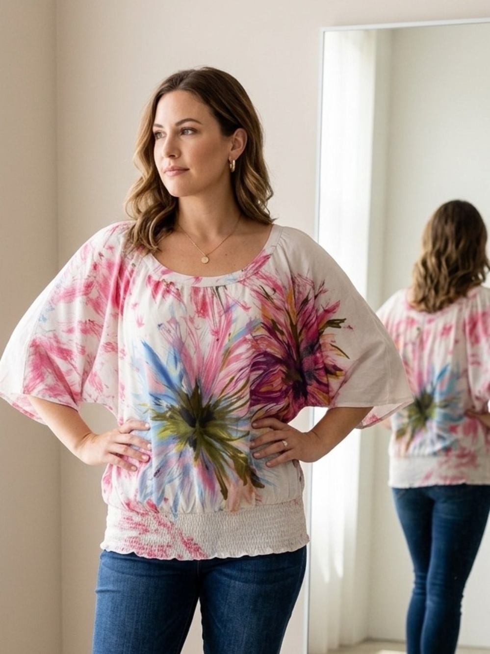 Unique Spectrum Pink and White blouse size 3X in excellent condition